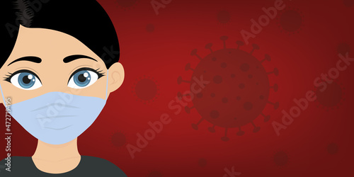 Young woman wearing a mask on a red background.