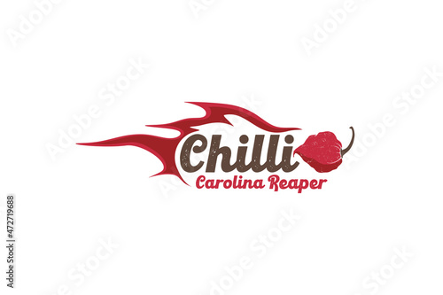vintage carolina reaper logo, chili logo, spicy logo, logo reference for your business.