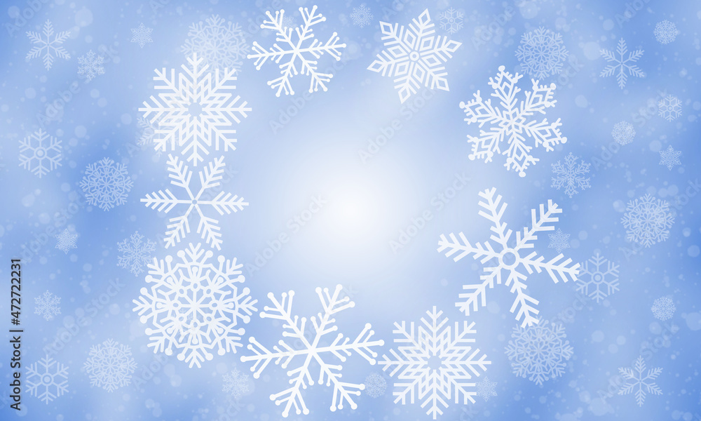 Different snowflakes on a blue background