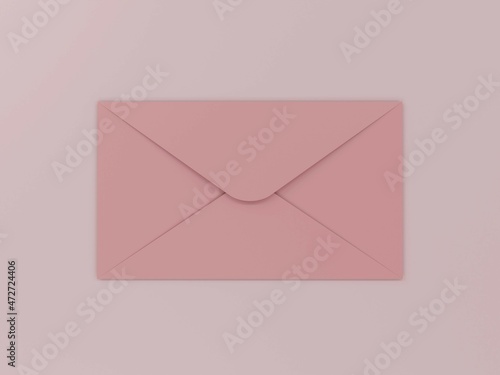 Pink envelope empty blank paper enclose for letter or card for communication 3D rendering illustration