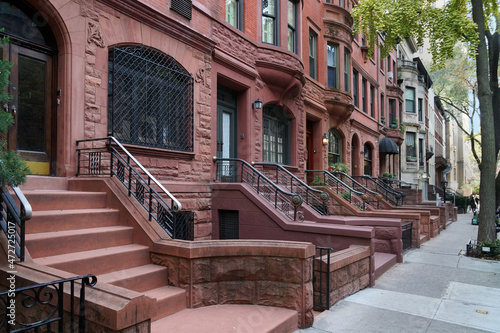 Konstfotografi Residential street with old brownstone type townhouses