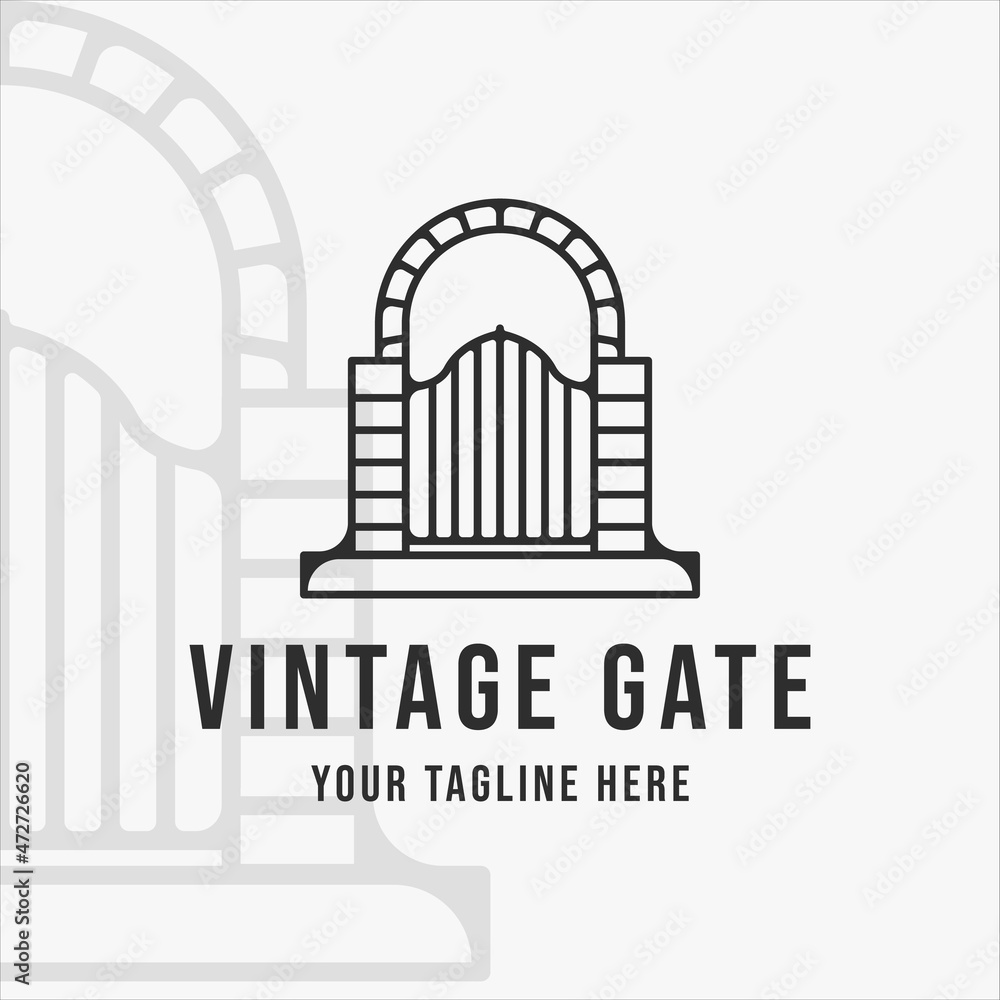 vintage gate line art logo vector illustration template icon graphic design
