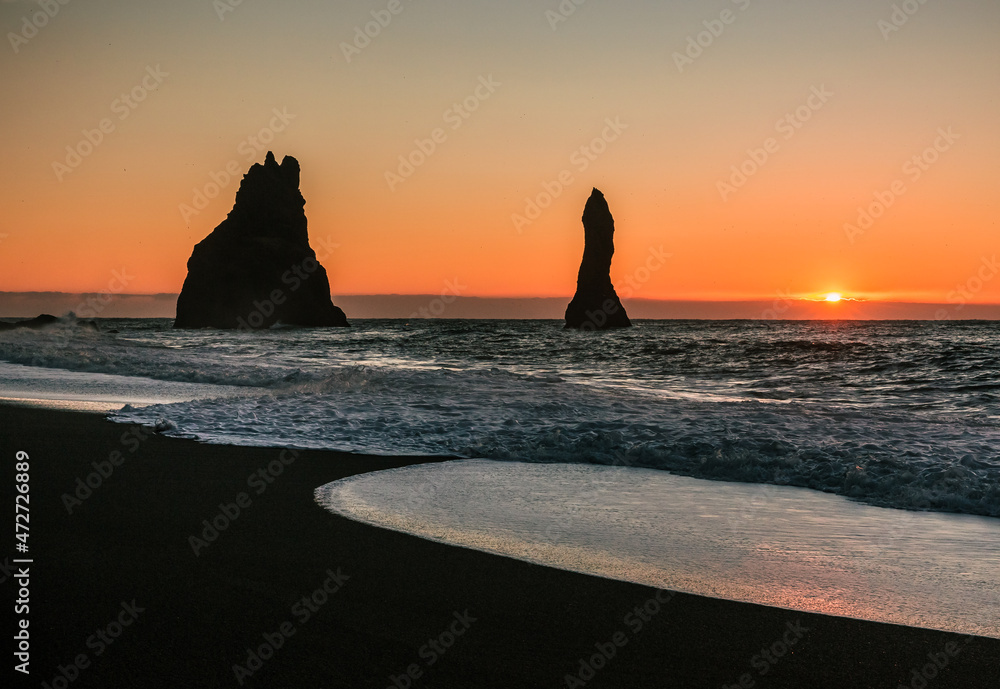 colorful sunrise at Vik beach in Iceland