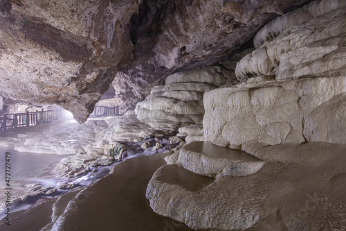 Kaklik cave with calcium travertines near Pamukkale. Kaklik Cave Denizli city, Turkey. photo