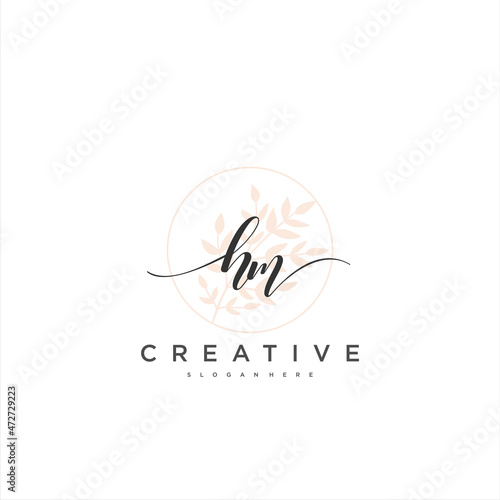 HM Initial handwriting minimalist geometric logo template vector art, Logo for business beauty, fashion, and other