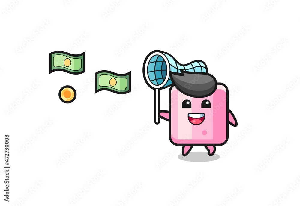 illustration of the marshmallow catching flying money.
