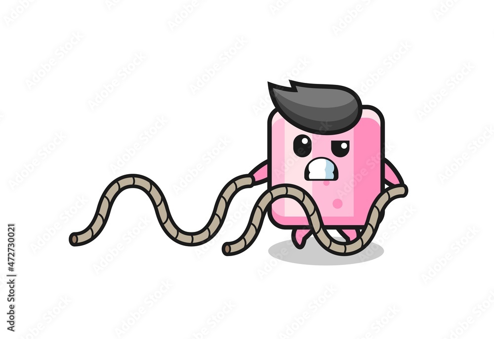 Obraz premium illustration of marshmallow doing battle rope workout.