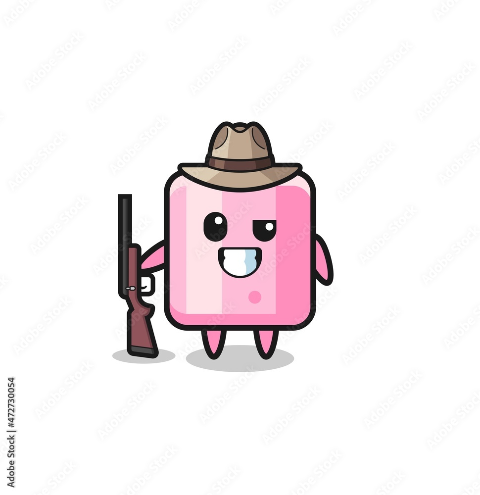 marshmallow hunter mascot holding a gun. marshmallow hunter mascot holding a gun.
