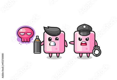 marshmallow cartoon doing vandalism and caught by the police.