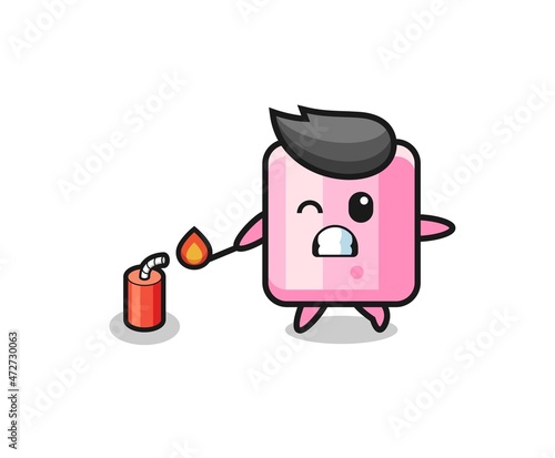 marshmallow mascot illustration playing firecracker.
