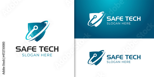 secure technology logo with shield symbol, icon design for cyber army, security system