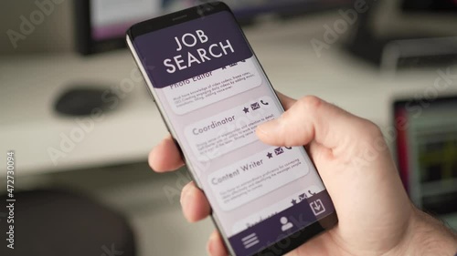 Searching for a Job Online On a Mobile Smart Phone App Browsing Listings