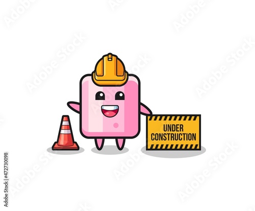 illustration of marshmallow with under construction banner.