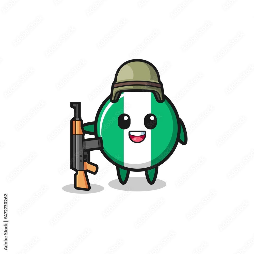 cute nigeria flag mascot as a soldier.