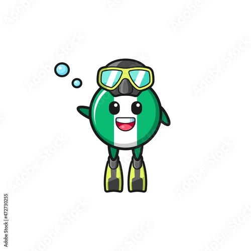 the nigeria flag diver cartoon character. © heriyusuf