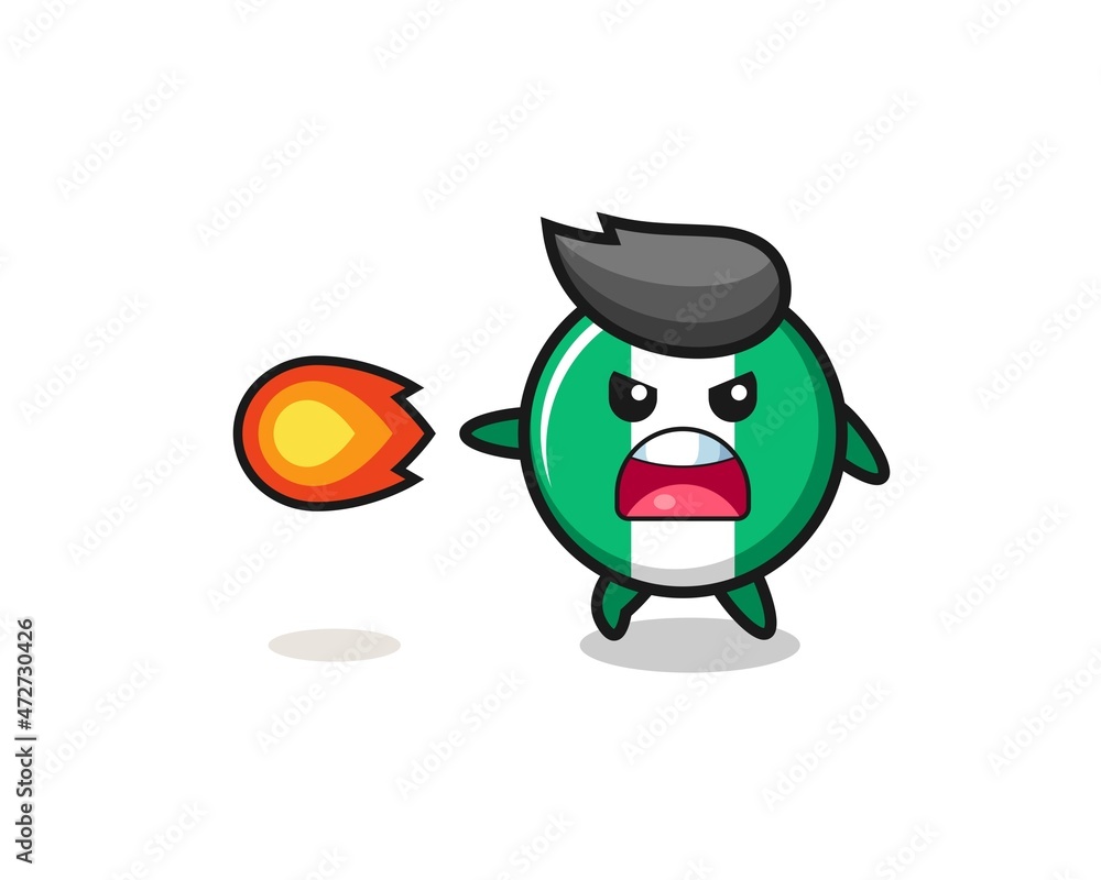 cute nigeria flag mascot is shooting fire power.