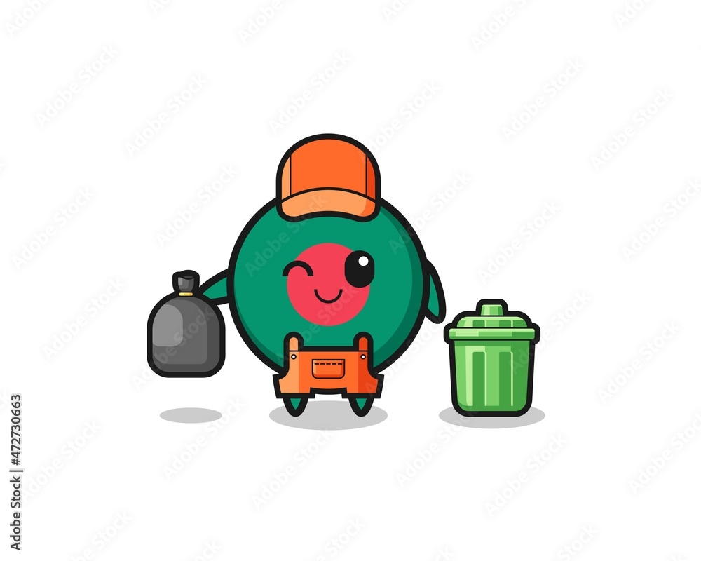 the mascot of cute bangladesh flag as garbage collector. the mascot of cute bangladesh flag as garbage collector.