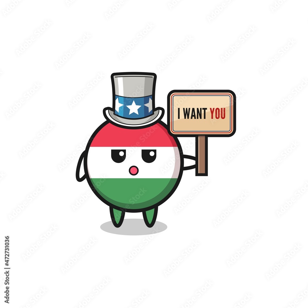 hungary flag cartoon as uncle Sam holding the banner I want you.