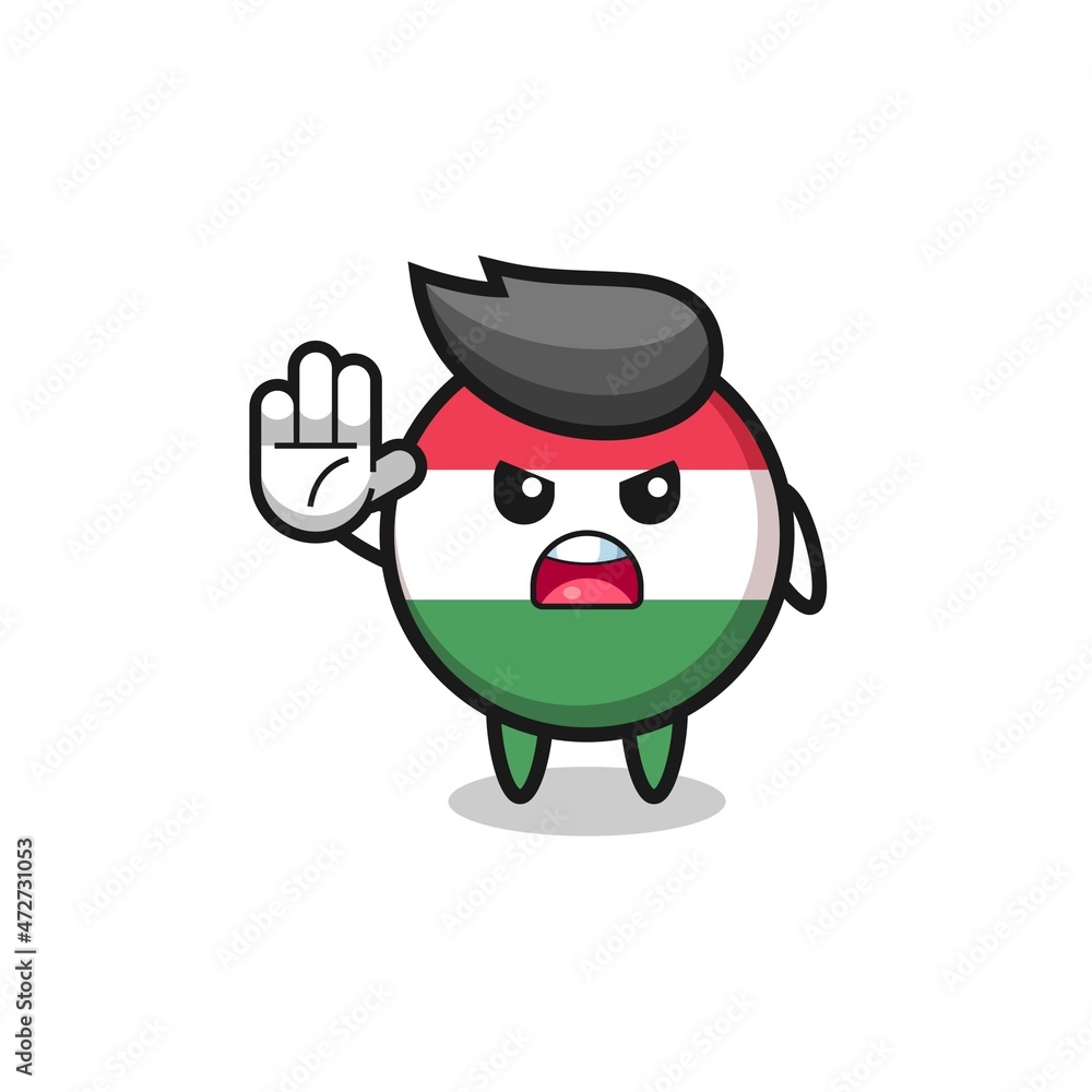 hungary flag character doing stop gesture.