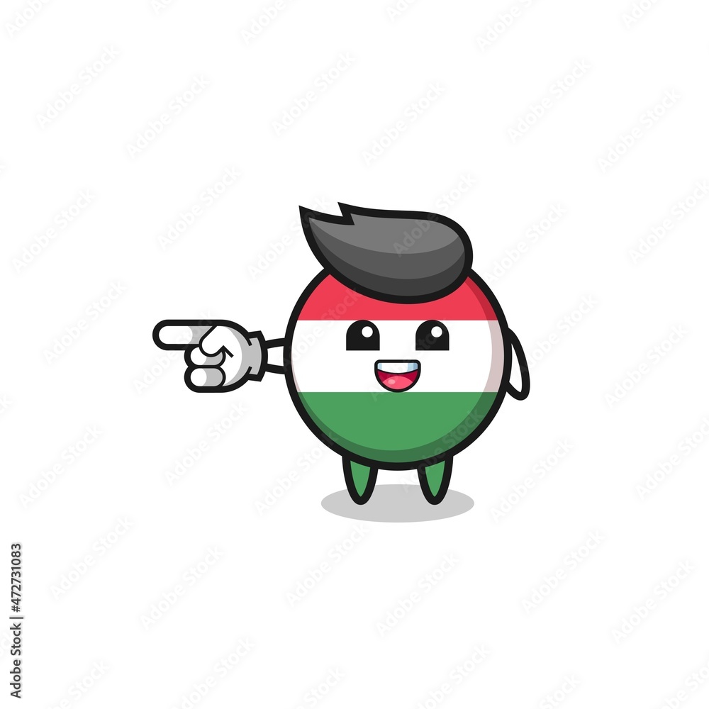 hungary flag cartoon with pointing left gesture. hungary flag cartoon with pointing left gesture.