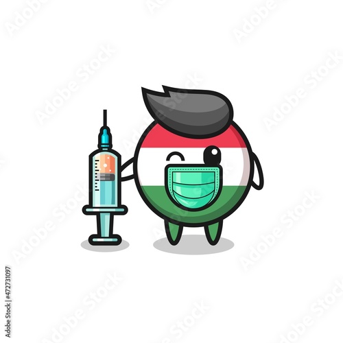hungary flag mascot as vaccinator.