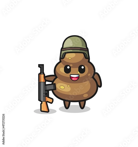 cute poop mascot as a soldier
