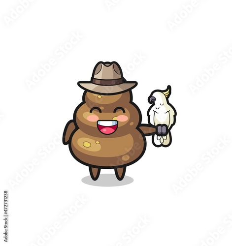 poop zookeeper mascot with a parrot