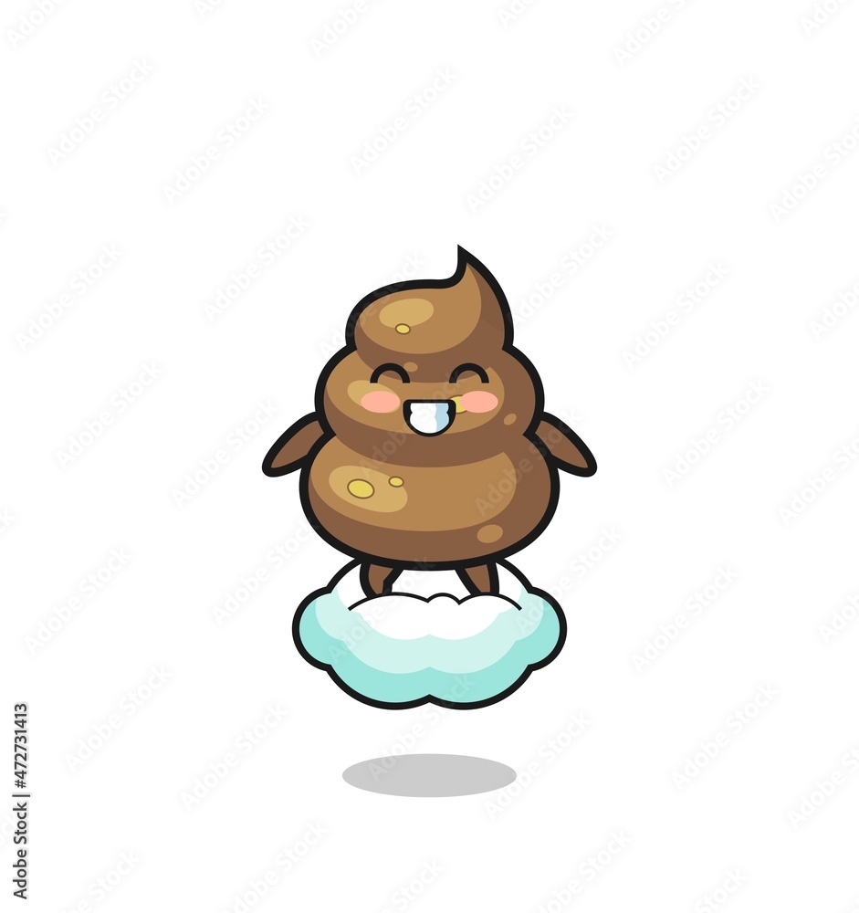 Fototapeta premium cute poop illustration riding a floating cloud