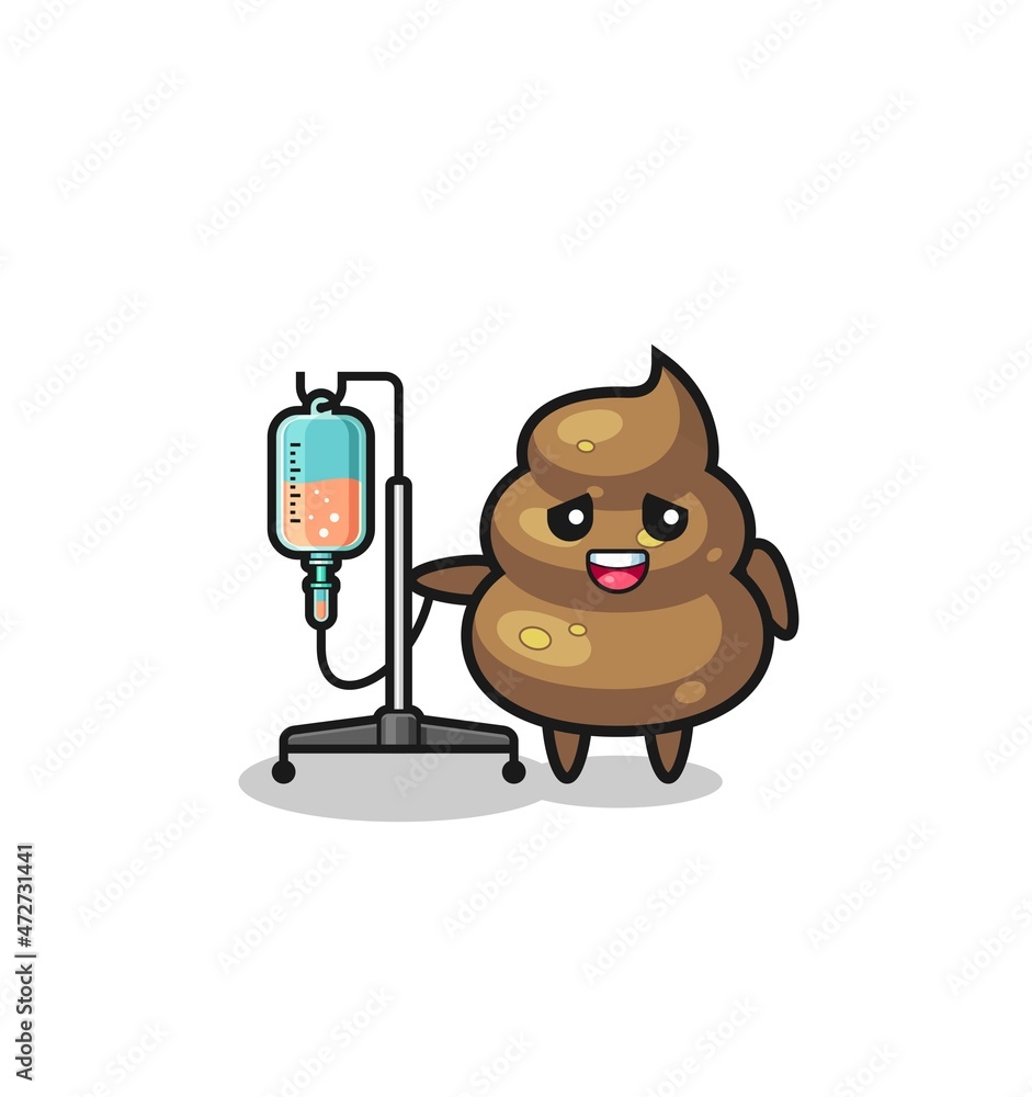 cute poop character standing with infusion pole cute poop character standing with infusion pole