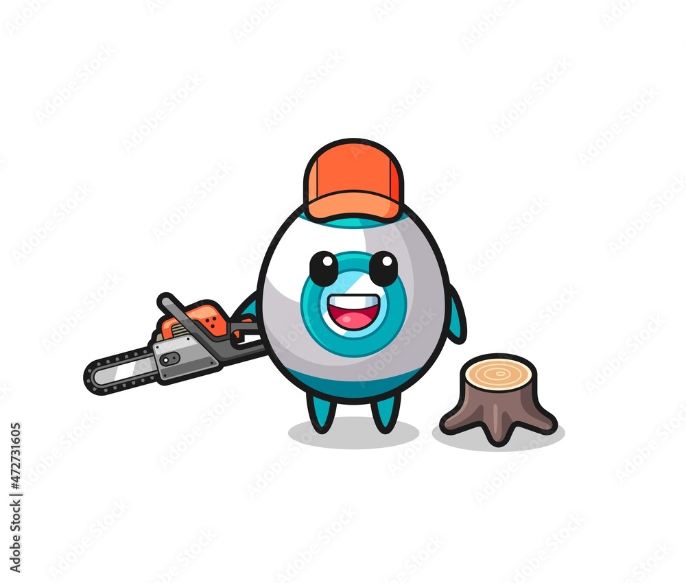 rocket lumberjack character holding a chainsaw