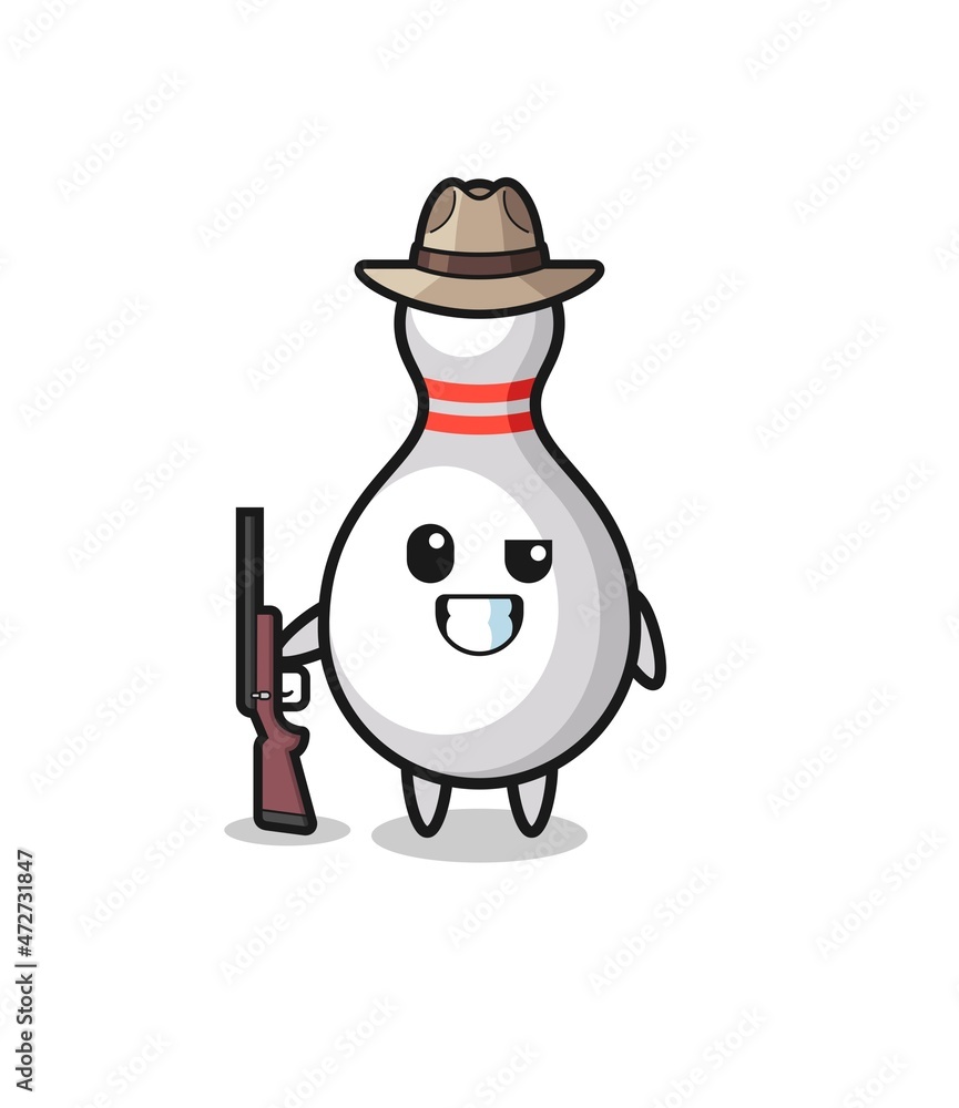 Obraz premium bowling pin hunter mascot holding a gun