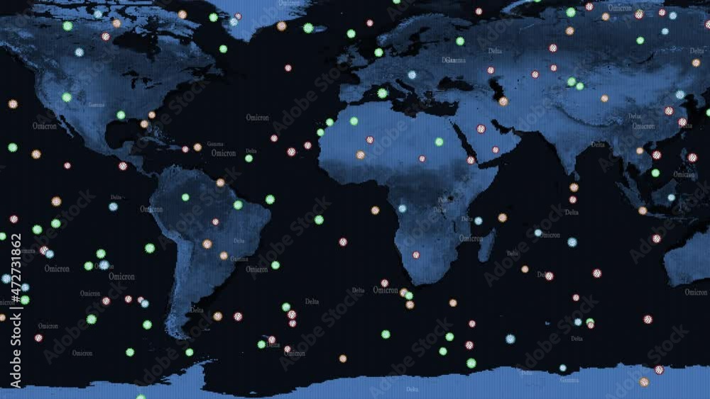 SARS-CoV-2 virus and Omicron variant on a world map