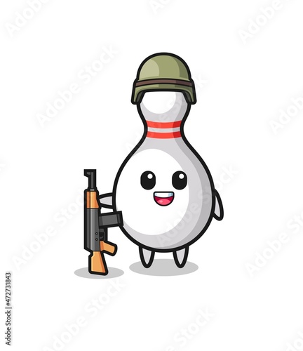 cute bowling pin mascot as a soldier