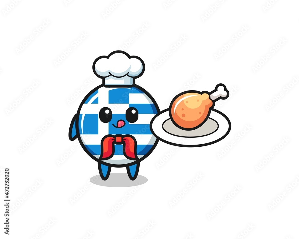 Obraz premium greece fried chicken chef cartoon character