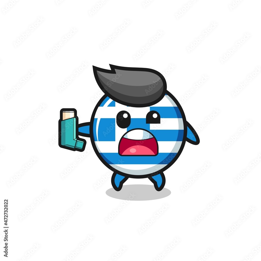 Fototapeta premium greece mascot having asthma while holding the inhaler