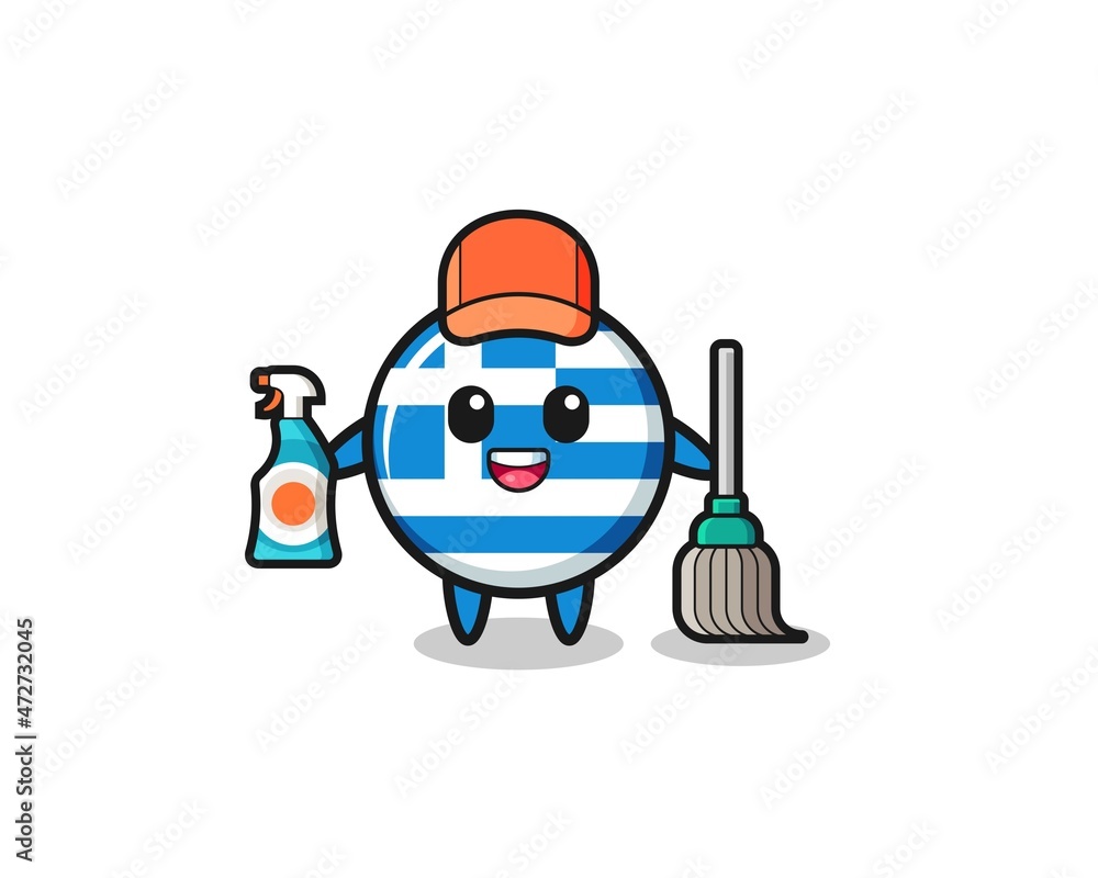 cute greece character as cleaning services mascot cute greece character as cleaning services mascot