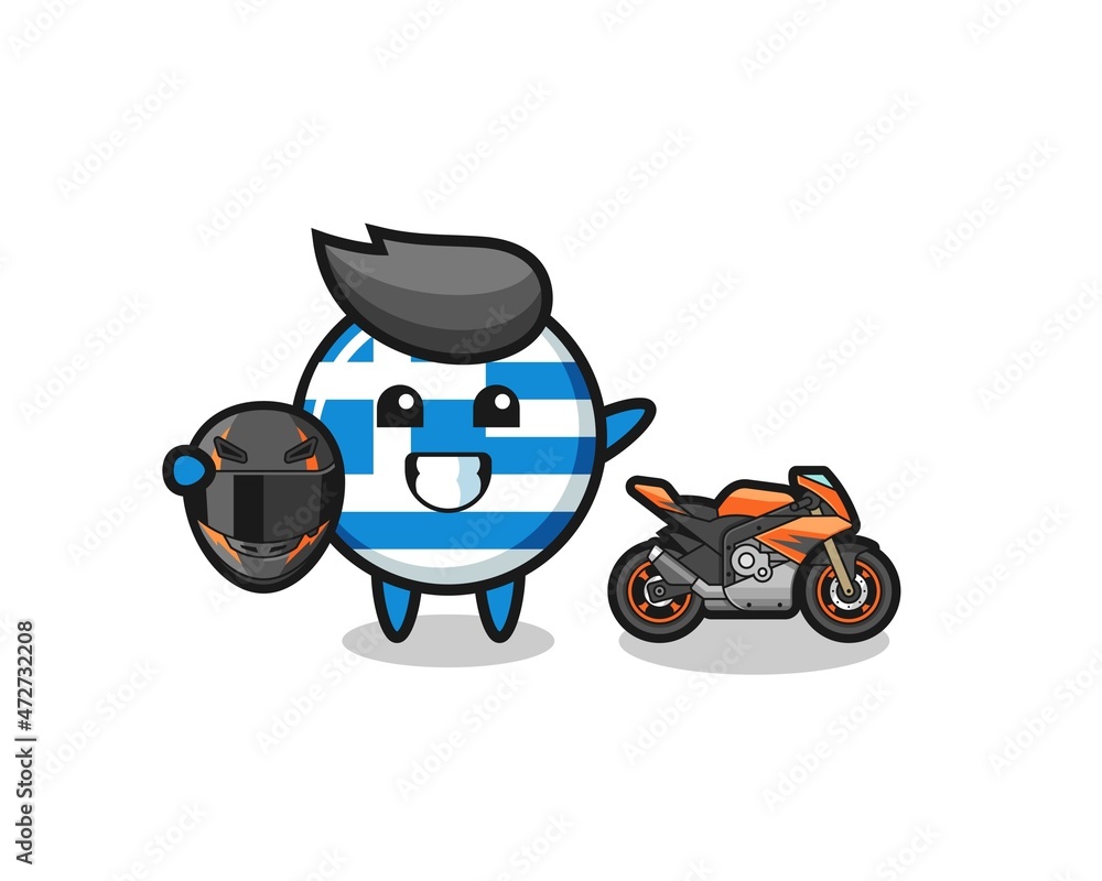Obraz premium cute greece cartoon as a motorcycle racer