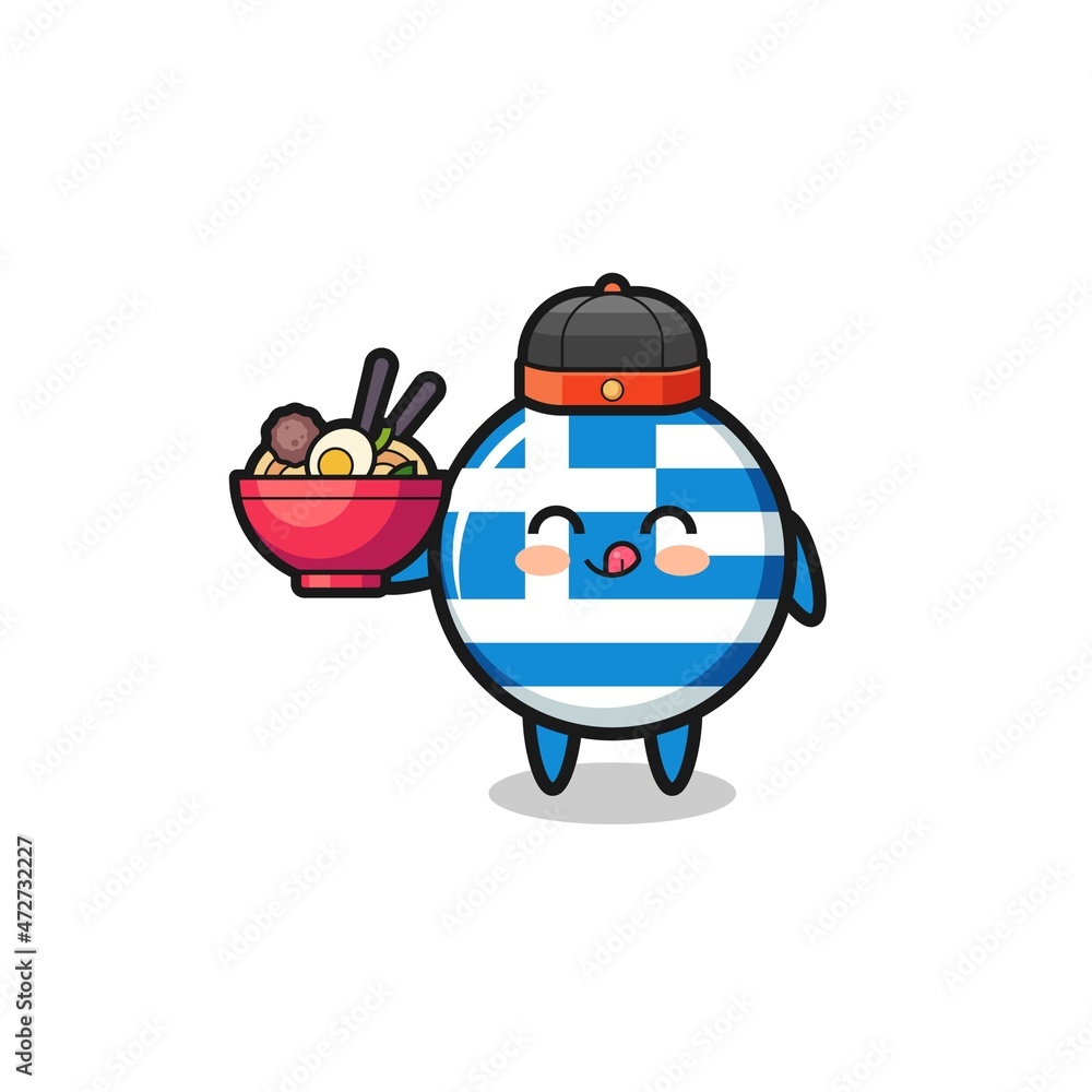 Obraz premium greece as Chinese chef mascot holding a noodle bowl