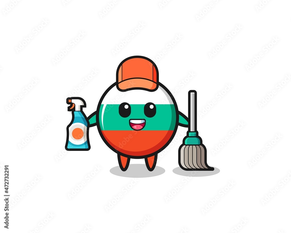 cute bulgaria flag character as cleaning services mascot
