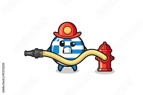 greece cartoon as firefighter mascot with water hose