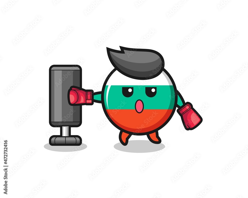 bulgaria flag boxer cartoon doing training with punching bag bulgaria flag boxer cartoon doing training with punching bag