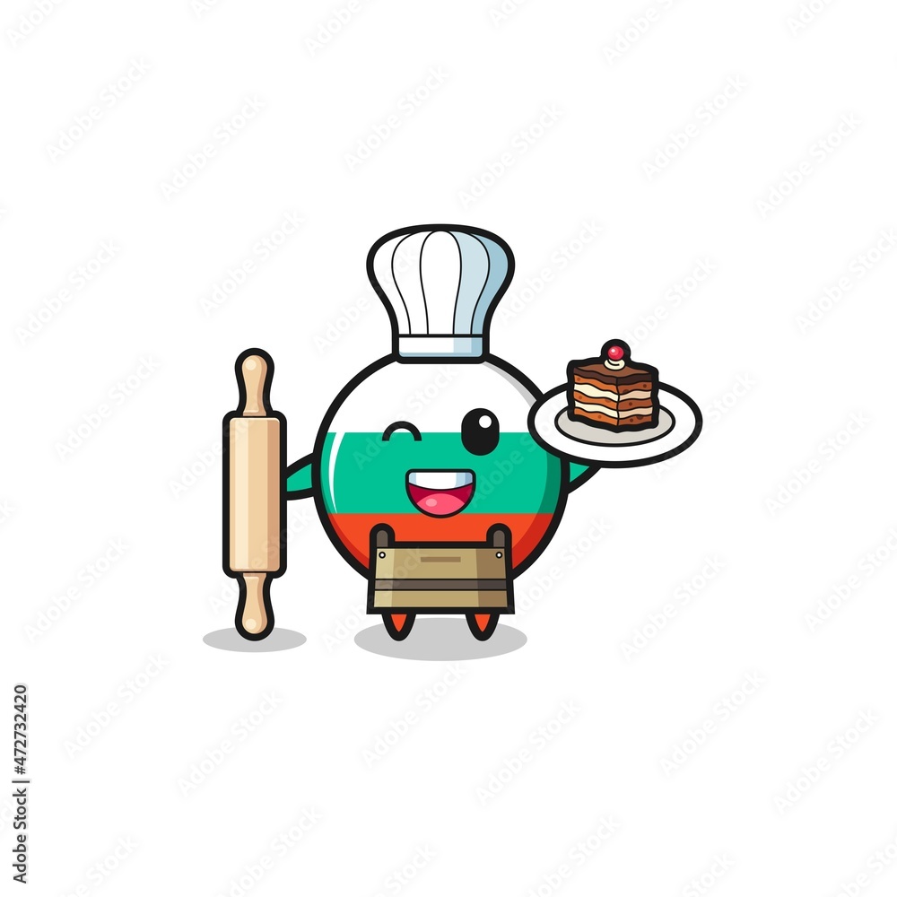bulgaria flag as pastry chef mascot hold rolling pin bulgaria flag as pastry chef mascot hold rolling pin