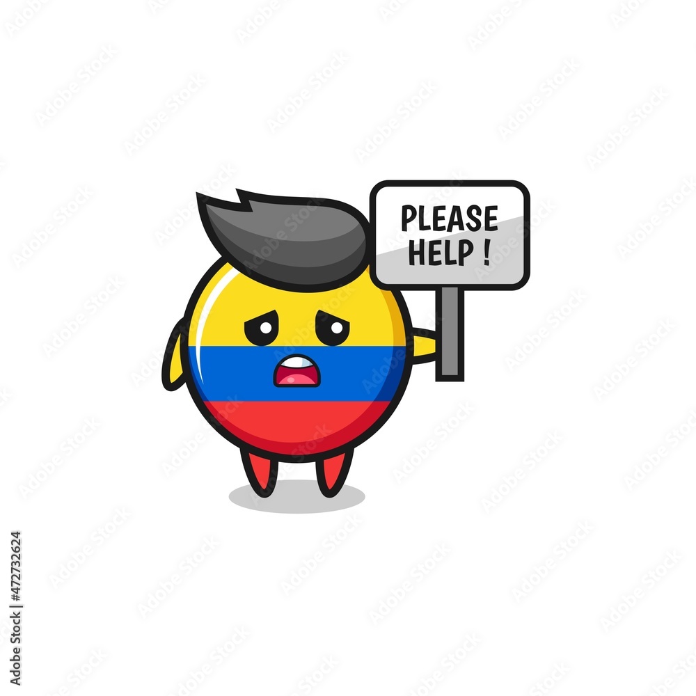 cute colombia flag hold the please help banner