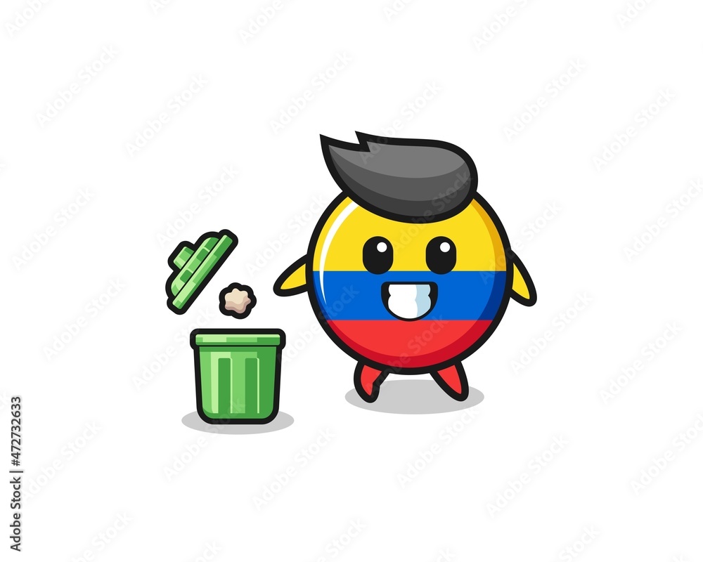illustration of the colombia flag throwing garbage in the trash can