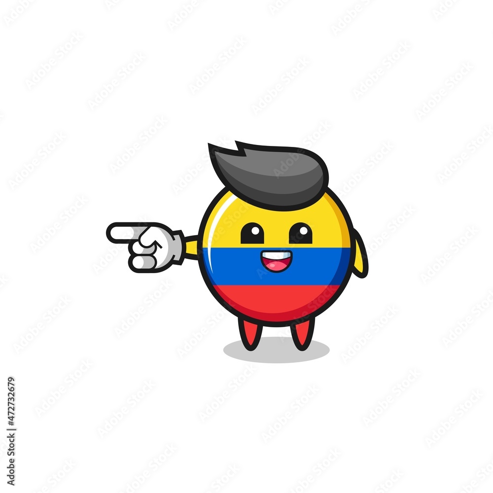 colombia flag cartoon with pointing left gesture
