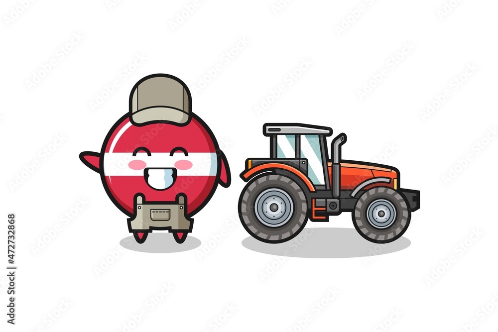 the latvia flag farmer mascot standing beside a tractor the latvia flag farmer mascot standing beside a tractor