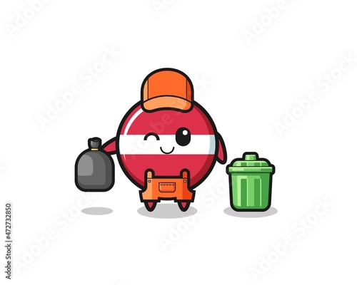 the mascot of cute latvia flag as garbage collector