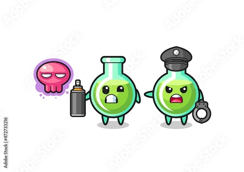 lab beakers cartoon doing vandalism and caught by the police