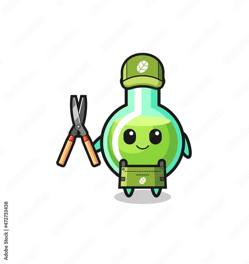 cute lab beakers as gardener mascot cute lab beakers as gardener mascot