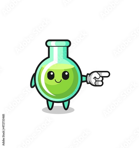 lab beakers mascot with pointing right gesture